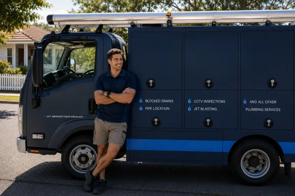 Our plumber with the service van on a Warwick Farm job